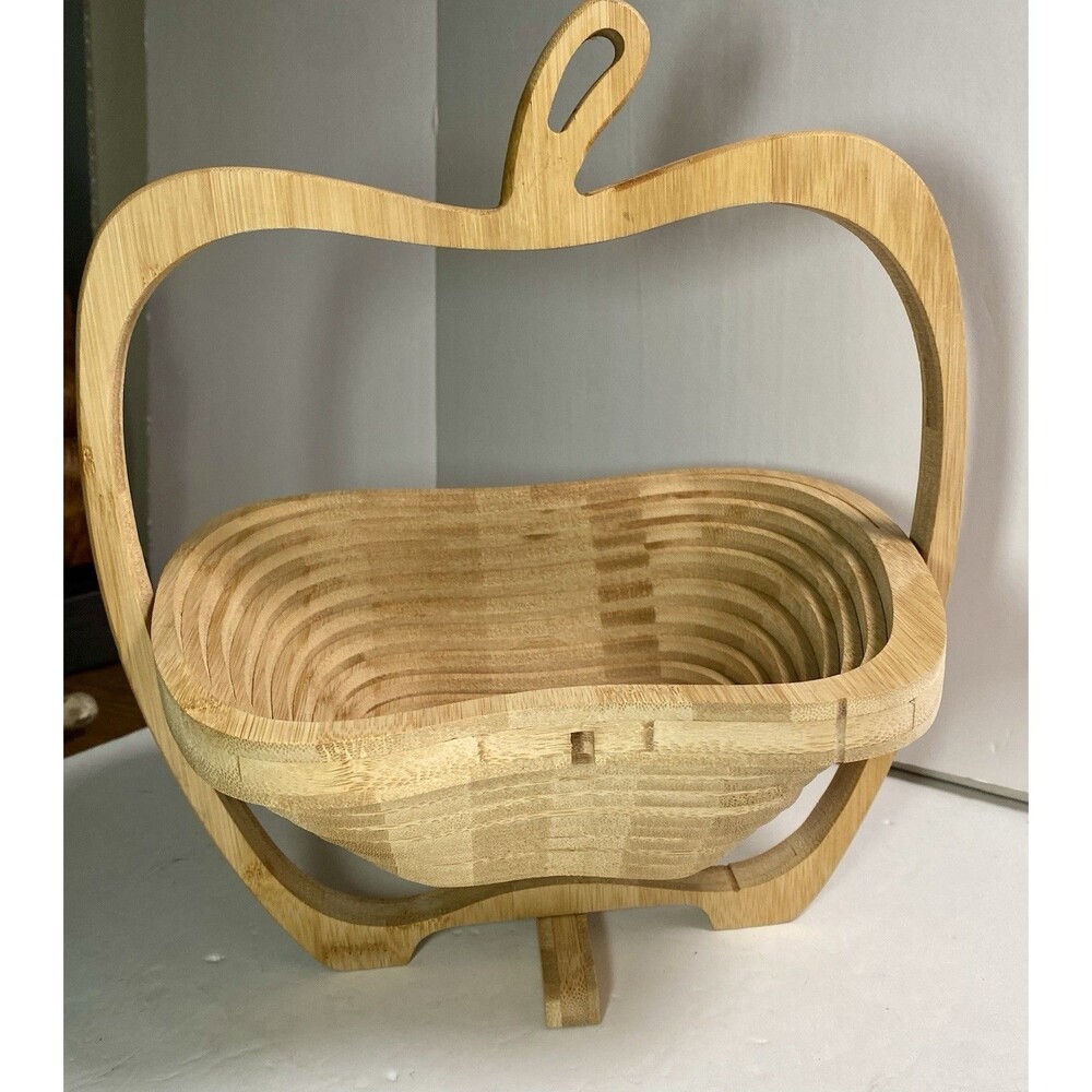 Bonnie & Pop Bowl NY Wood Collapsible Apple Folding Fruit Basket Folds Flat